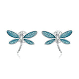 S925 Sterling Silver Dragonfly Earrings Zircon Drop Oil Earrings