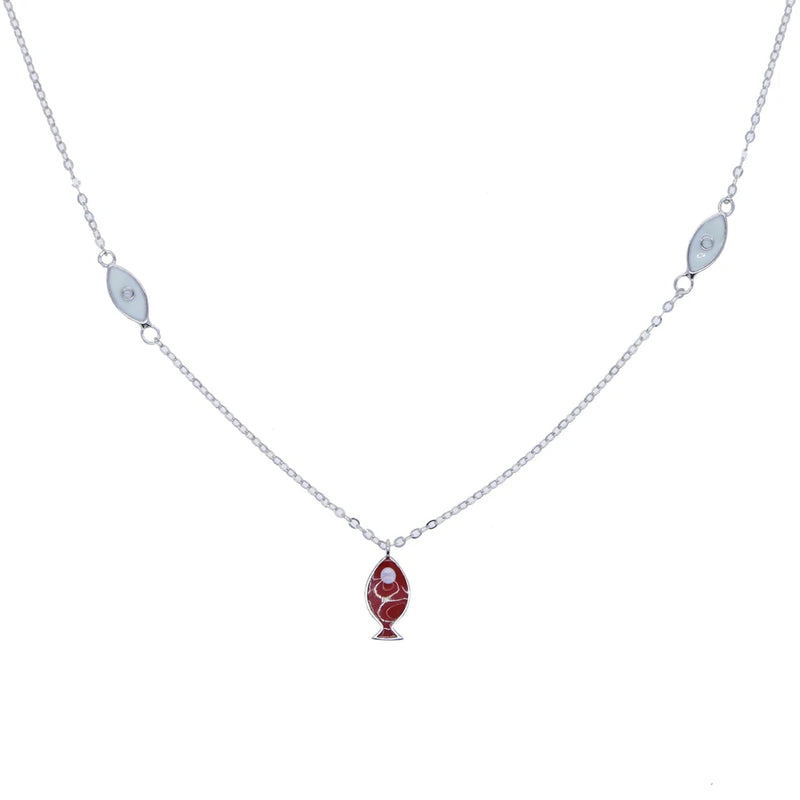 925 Sterling Silver Enamel Red Fish Pendant Necklace Women Party Fine Jewelry