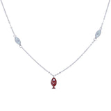 925 Sterling Silver Enamel Red Fish Pendant Necklace Women Party Fine Jewelry