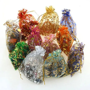 100pcs Mixed Rose Christmas Wedding Organza Gift Bags 9x12cm