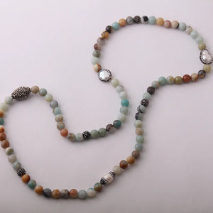 10mm Amazonite Stone Pearl Charm Necklace