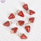 10pcs 3D Strawberry Fruit Charms Pendant Beads DIY Jewelry Finding Gift