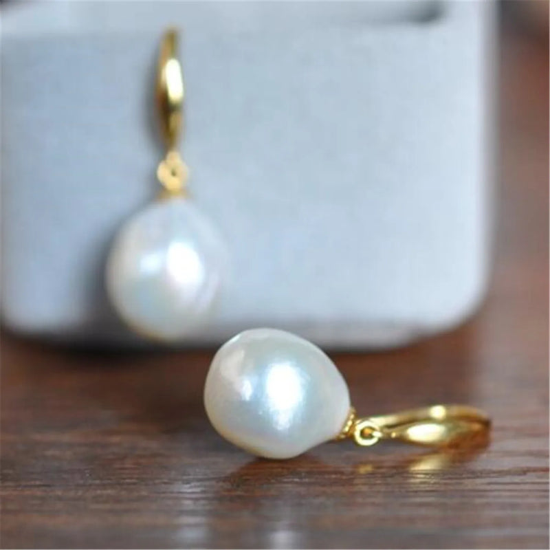 Baroque Pearl Earrings 18k Classic Cultured Gift Flawless Earbob