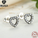 925 Sterling Silver Heart Shape Crystal Stud Earrings for Women