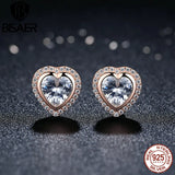 925 Sterling Silver Heart Shape Crystal Stud Earrings for Women