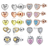 925 Sterling Silver Heart Shape Crystal Stud Earrings for Women