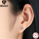 925 Sterling Silver Heart Shape Crystal Stud Earrings for Women