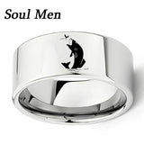 11mm Wide Tungsten Carbide Wedding Band Engraved Flying Fish Ring