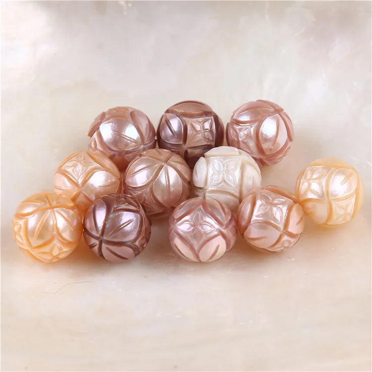 12-13mm Carved Freshwater Organge Peach Pearl Beads for DIY Jewelry Making