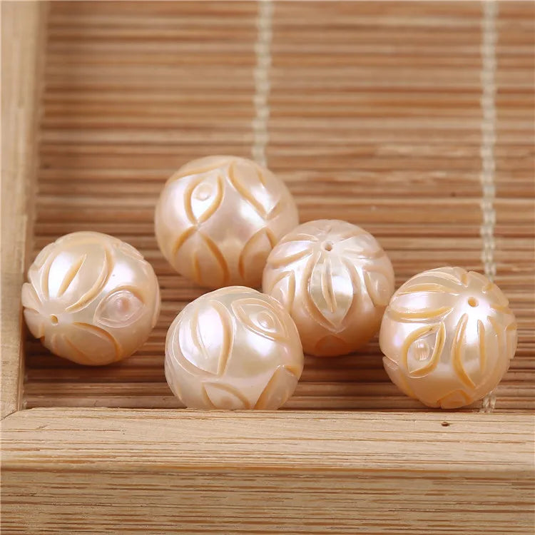 12-13mm Carved Freshwater Organge Peach Pearl Beads for DIY Jewelry Making