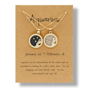 Constellation Necklace Zodiac Sign Round Pendant Couple Jewelry Birthday Gift