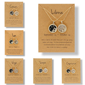 Constellation Necklace Zodiac Sign Round Pendant Couple Jewelry Birthday Gift
