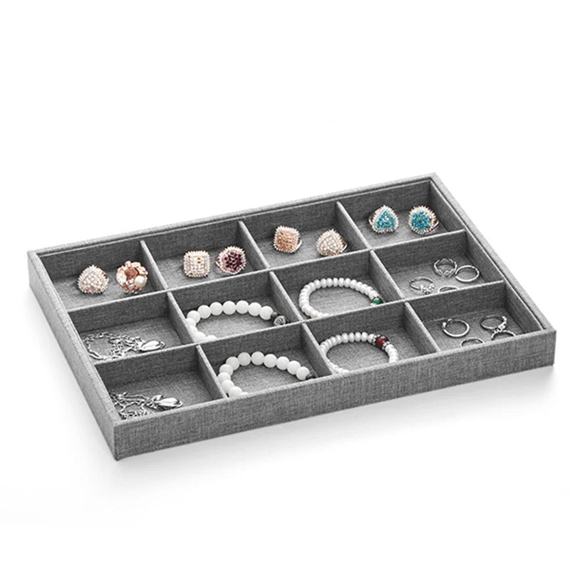 Vintage Jewelry Display Tray Grey Liene 12 Lattices Storage Case