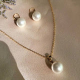 12MM Pearl Pendant Earring Set Men Stainless Steel Dragon Quartz