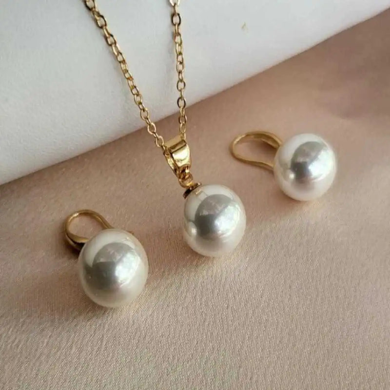 12MM Pearl Pendant Earring Set Men Stainless Steel Dragon Quartz