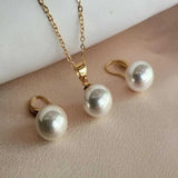 12MM Pearl Pendant Earring Set Men Stainless Steel Dragon Quartz