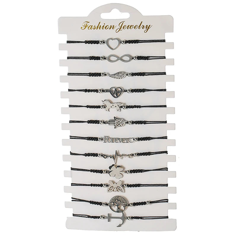 Hand of Fatima Unicorn Heart Charm Bracelet Set for Women