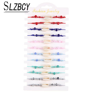 12pcs Shell Crystal Beads Braided Bracelets Women Girl Charms Kid Bracelet
