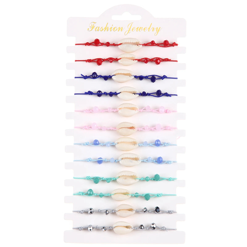 12pcs Shell Crystal Beads Braided Bracelets Women Girl Charms Kid Bracelet