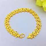 14K Yellow Chain Bracelet Flower Engrave, Hand Jewelry