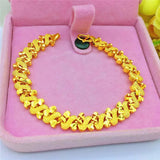 14K Yellow Chain Bracelet Flower Engrave, Hand Jewelry