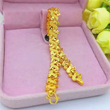 14K Yellow Chain Bracelet Flower Engrave Pattern Hand Jewelry