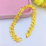14K Yellow Chain Bracelet Flower Engrave Pattern Hand Jewelry