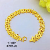 14K Yellow Chain Bracelet Flower Engrave, Hand Jewelry