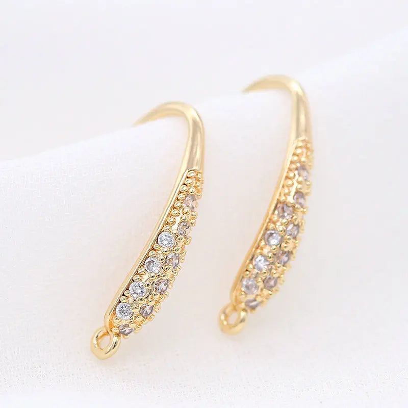 14K Plated Brass Zircon Earring Hooks Studs Pins DIY Jewelry Supplies