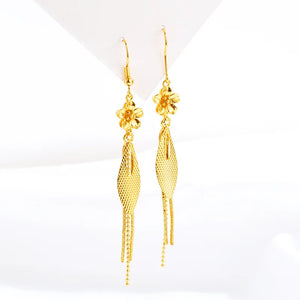 14K Long Tassel Earrings Leaf Shape Wedding Engagement Jewelry