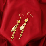 14K Long Tassel Earrings Leaf Shape Wedding Engagement Jewelry