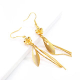 14K Long Tassel Earrings Leaf Shape Wedding Engagement Jewelry