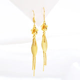 14K Long Tassel Earrings Leaf Shape Wedding Engagement Jewelry