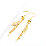14K Long Tassel Earrings Leaf Shape Wedding Engagement Jewelry