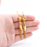 14K Long Tassel Earrings Leaf Shape Wedding Engagement Jewelry