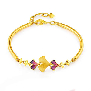 14K Ginkgo Leaf Bracelet Wedding Engagement Colorful Chain Bracelet