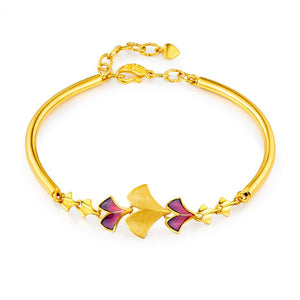 14K Ginkgo Leaf Bracelet Wedding Engagement Colorful Chain Bracelet