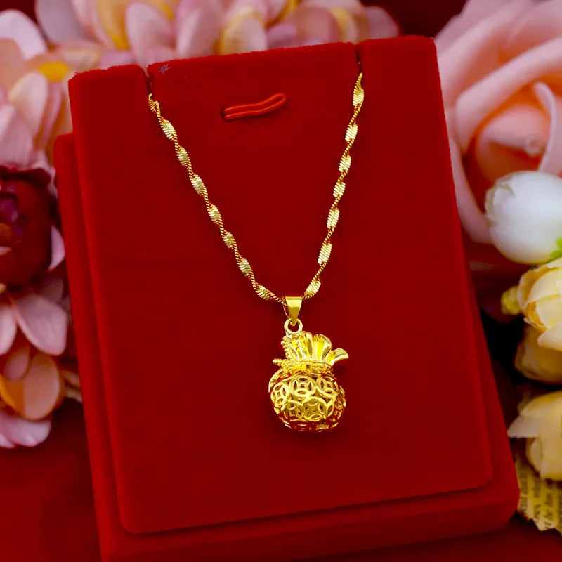 14K Lucky Purse Pendant Necklace for Women's Wedding Choker