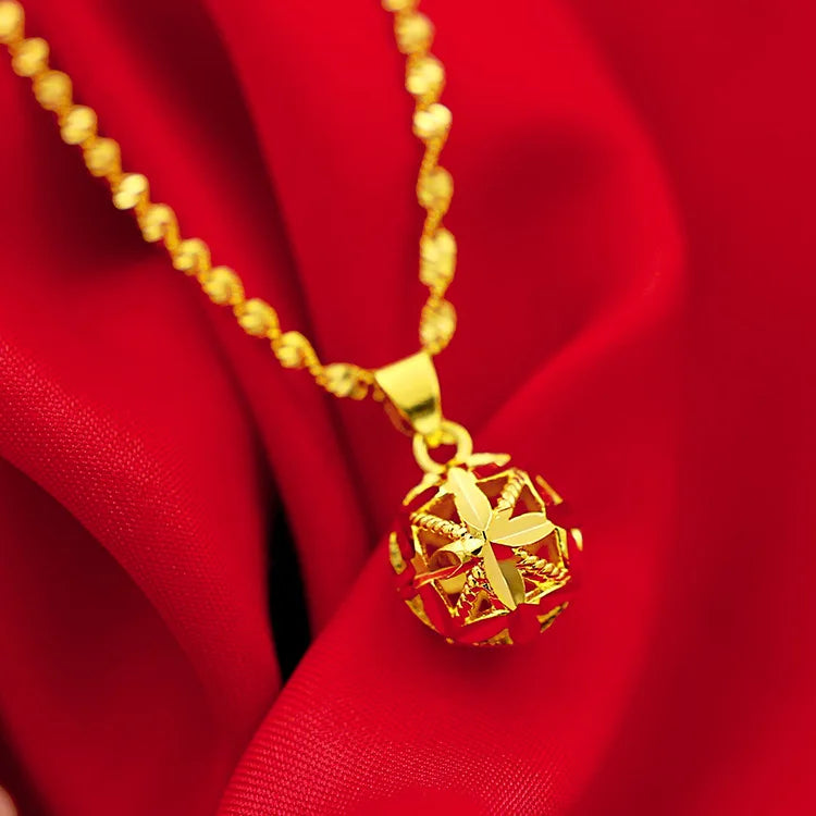 14K Flower Ball Pendant Necklace for Wedding