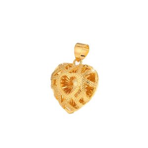 14K 3D Heart-Shaped Necklace Pendant Hollow Jewelry for Women