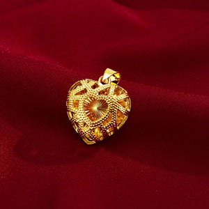 14K 3D Heart-Shaped Necklace Pendant Hollow Jewelry for Women