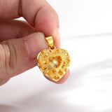 14K 3D Heart-Shaped Necklace Pendant Hollow Jewelry for Women