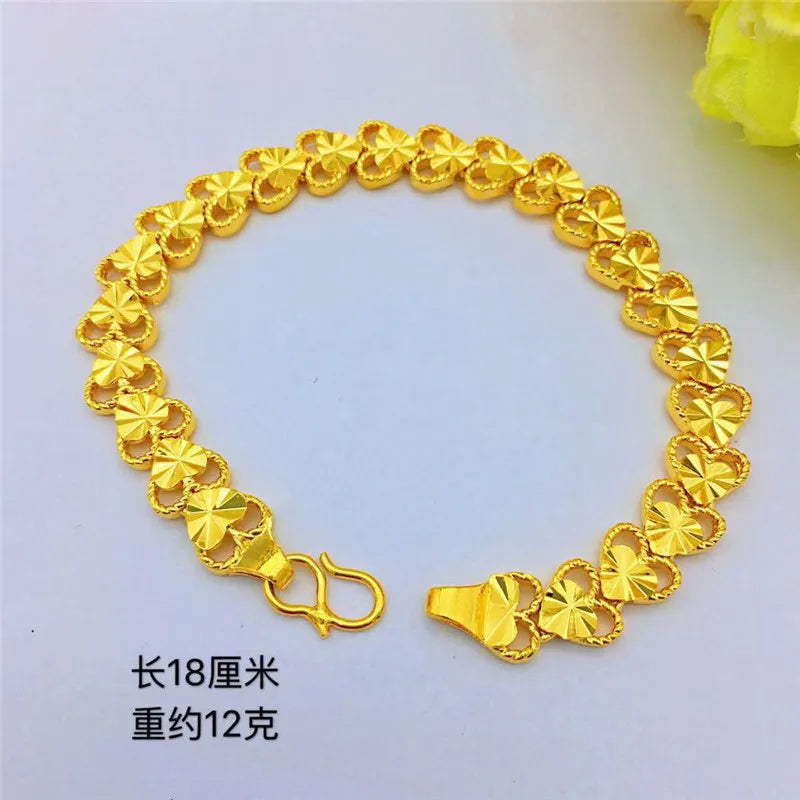 14K Heart-to-heart Chain Bracelet Statement Jewelry