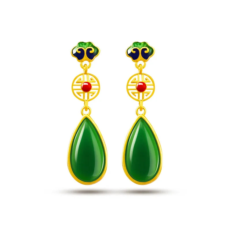 Vintage Chalcedony Drop Earrings for Women