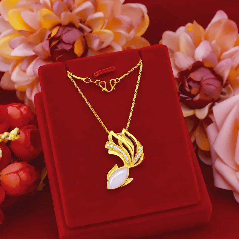 14k Goldfish Pendant Gemstone Necklace for Women
