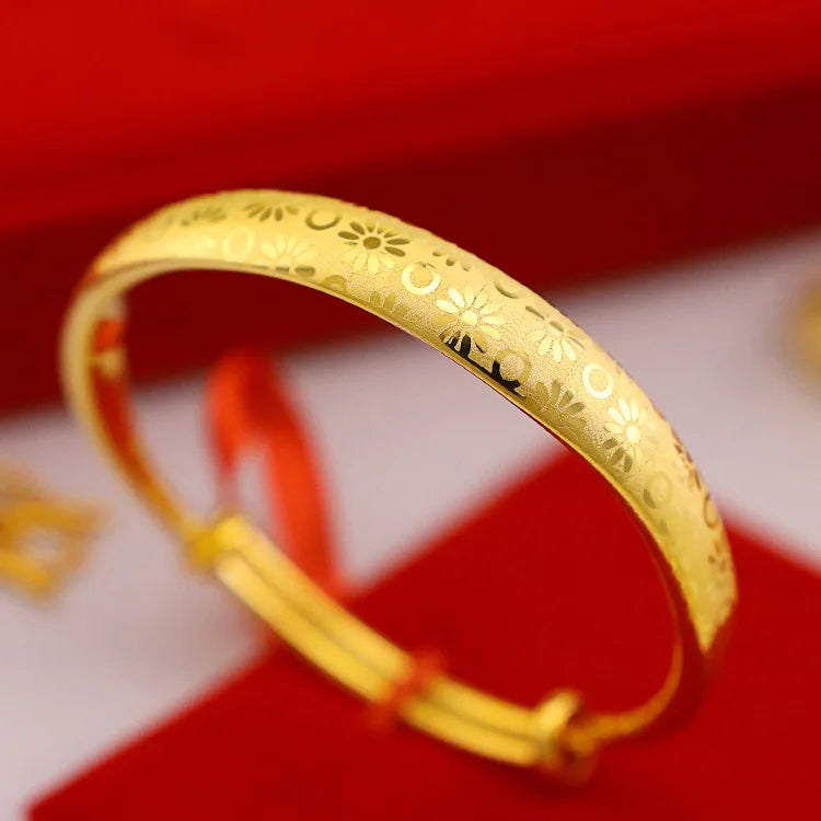 14k Women's Wedding Engagement Bangles Slidable Heart Lucky Words Bracelet