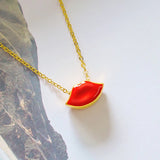 14k Yellow Necklace Chain Red Lip Jewelry for Girl Birthday Party