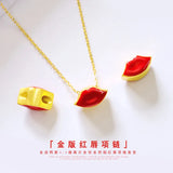 14k Yellow Necklace Chain Red Lip Jewelry for Girl Birthday Party