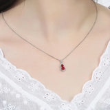 14k Silver Choker Chain Red Crystal Ruby Gemstones Pendant Necklace