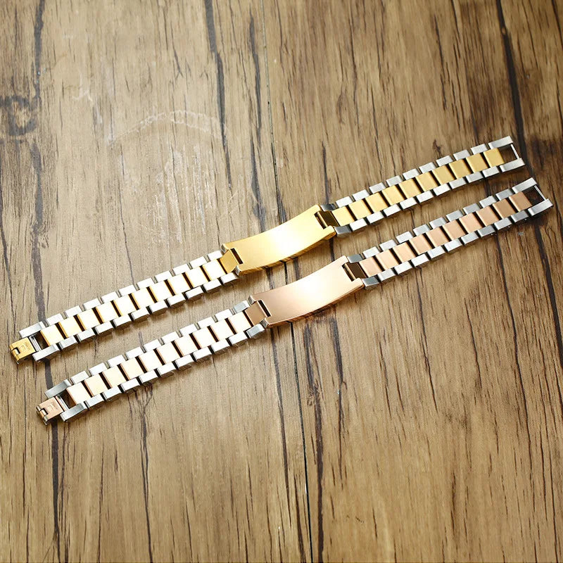 15mm Chunky Mens Bracelet Stainless Steel ID Tag Chain Strap Bracelet